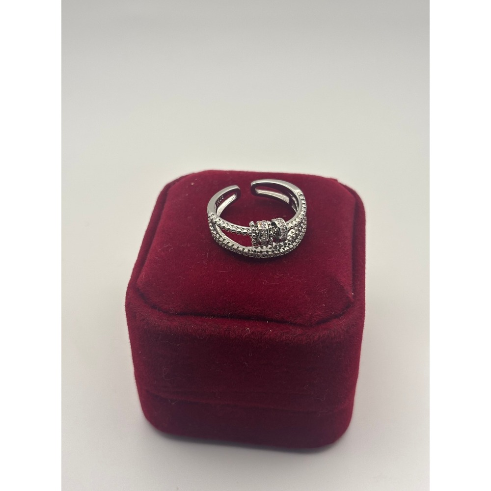 S925 Sterling Silver Adjustable Multi Band Pave CZ Spinner Ring